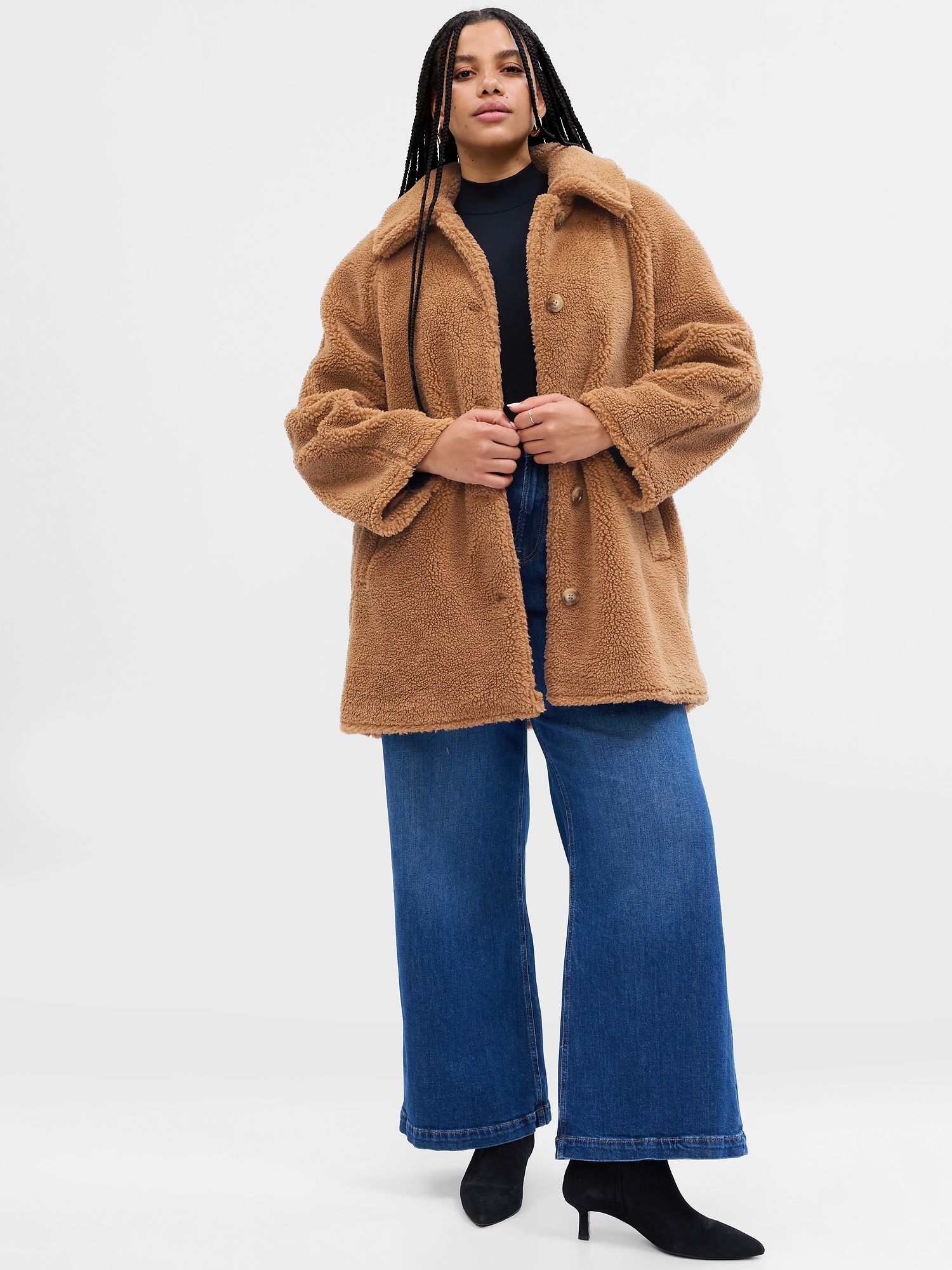 Oversized Teddy-fleece-lined Jacket - Brown - Ladies