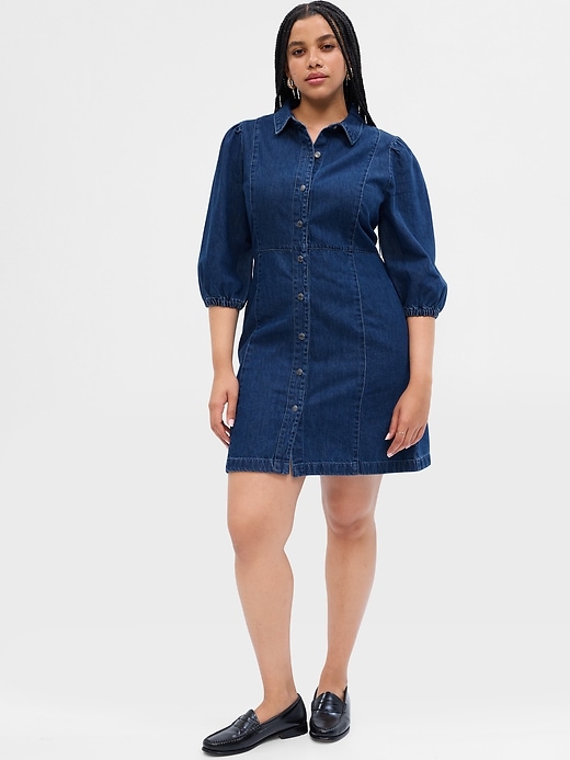 Image number 3 showing, Fitted Denim Shirtdress with Washwell
