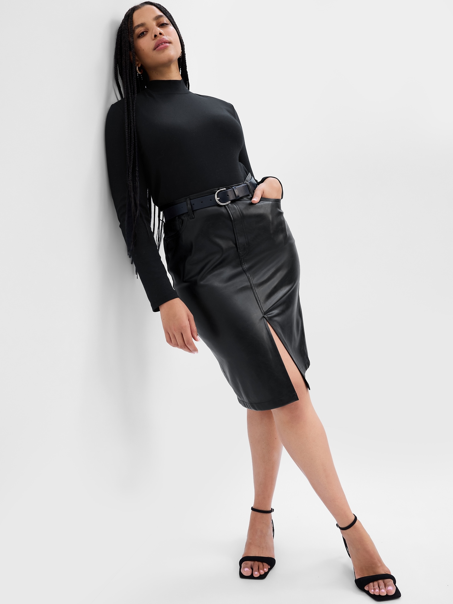 Vegan Leather Midi Skirt