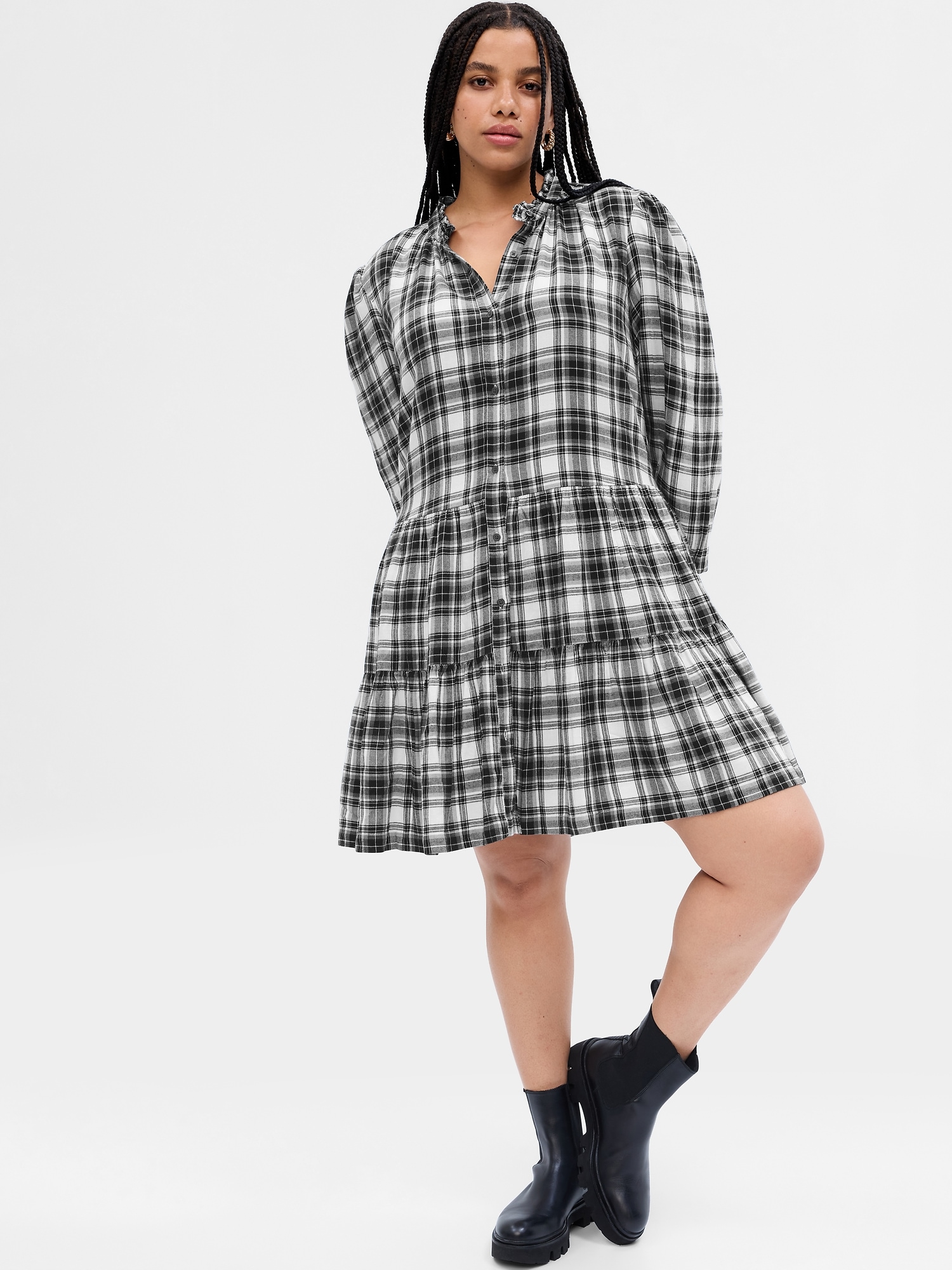 Relaxed Tiered Flannel Shirt Dress | Gap Factory