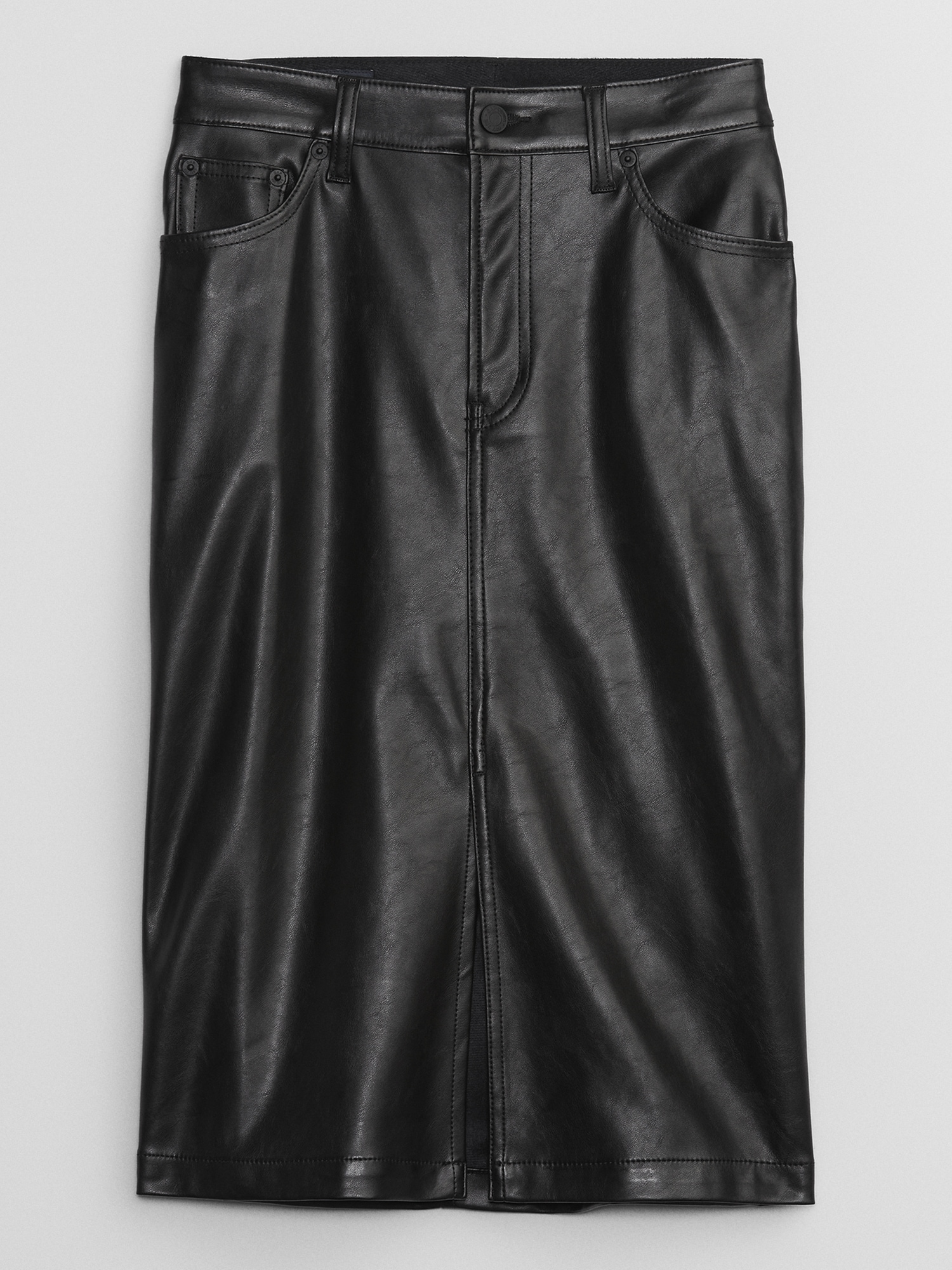 Vegan-Leather Pencil Midi Skirt