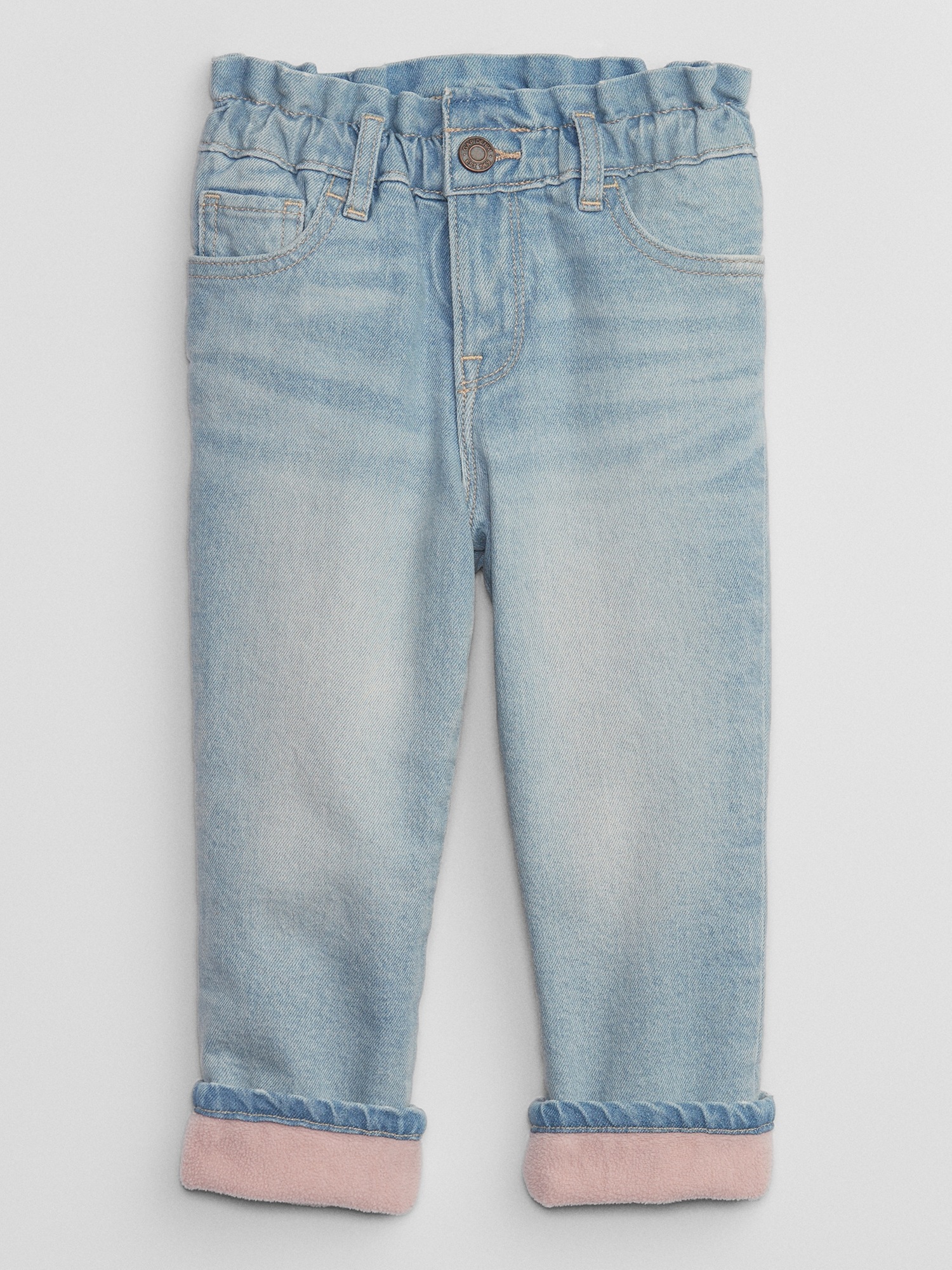 babyGap Cozy-Lined Paperbag Mom Jeans with Washwell | Gap Factory