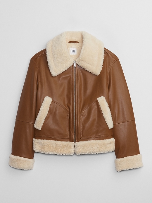 Relaxed Vegan-Leather Sherpa Bomber Jacket