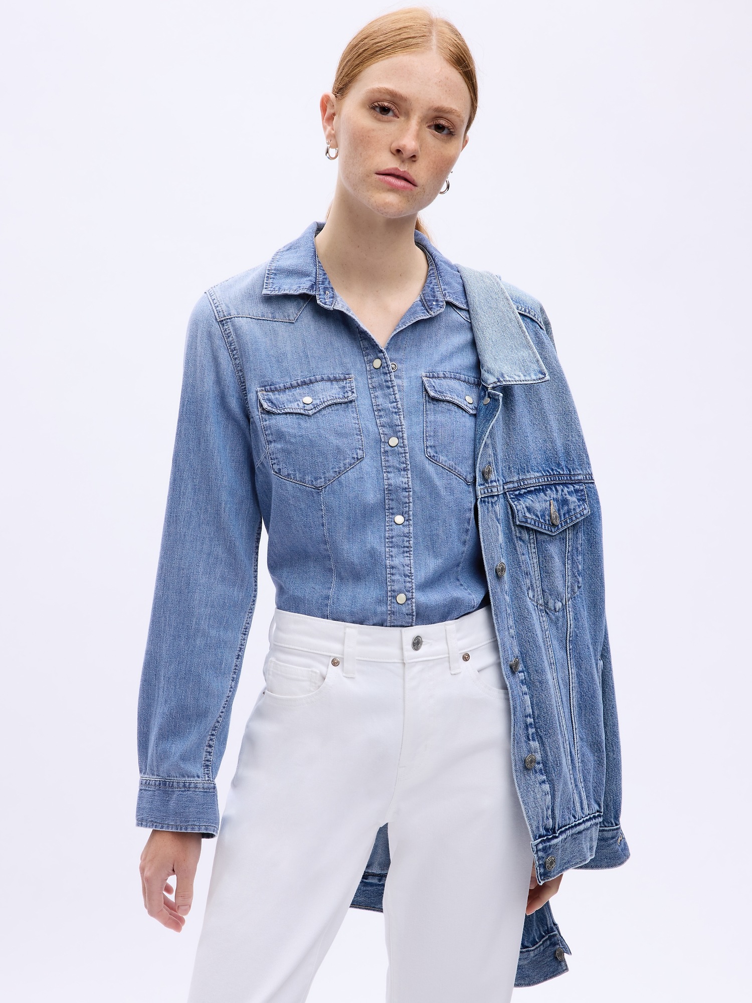 Fitted Denim Western Shirt with Washwell | Gap Factory