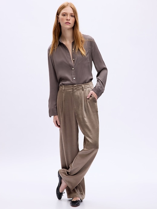 Image number 1 showing, Satin Pleated Trousers