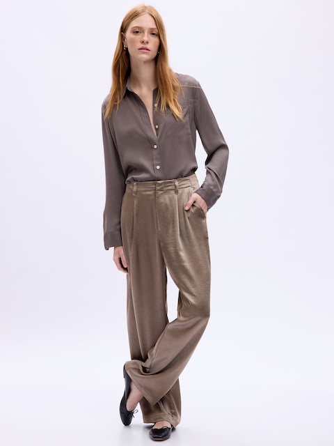 Satin Pleated Trousers