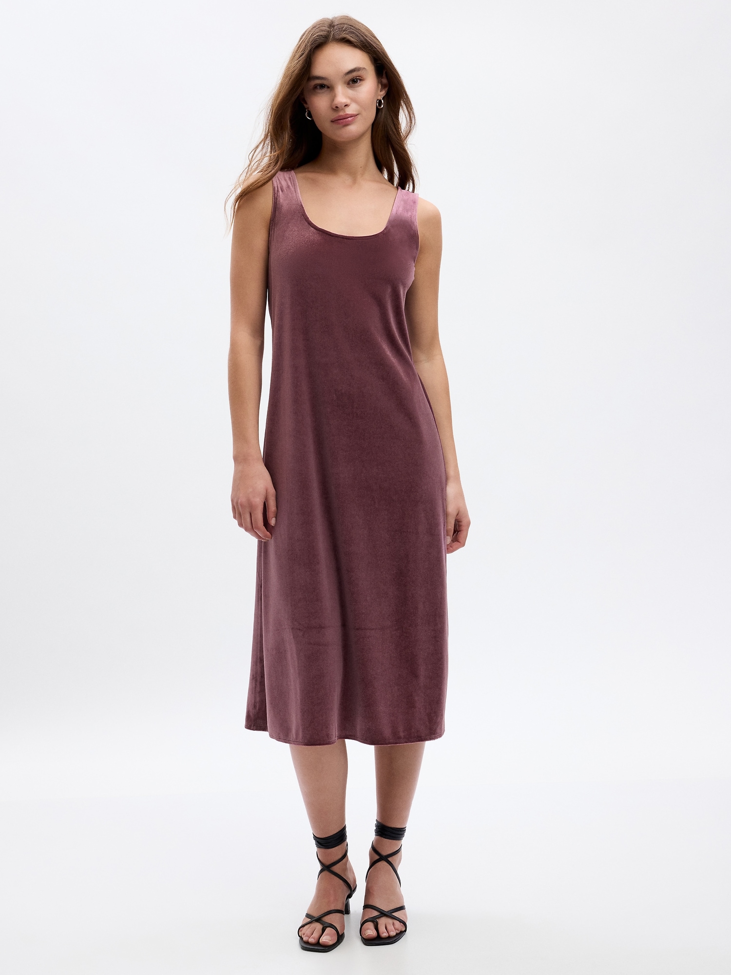 Fitted Velour Slip Midi Dress