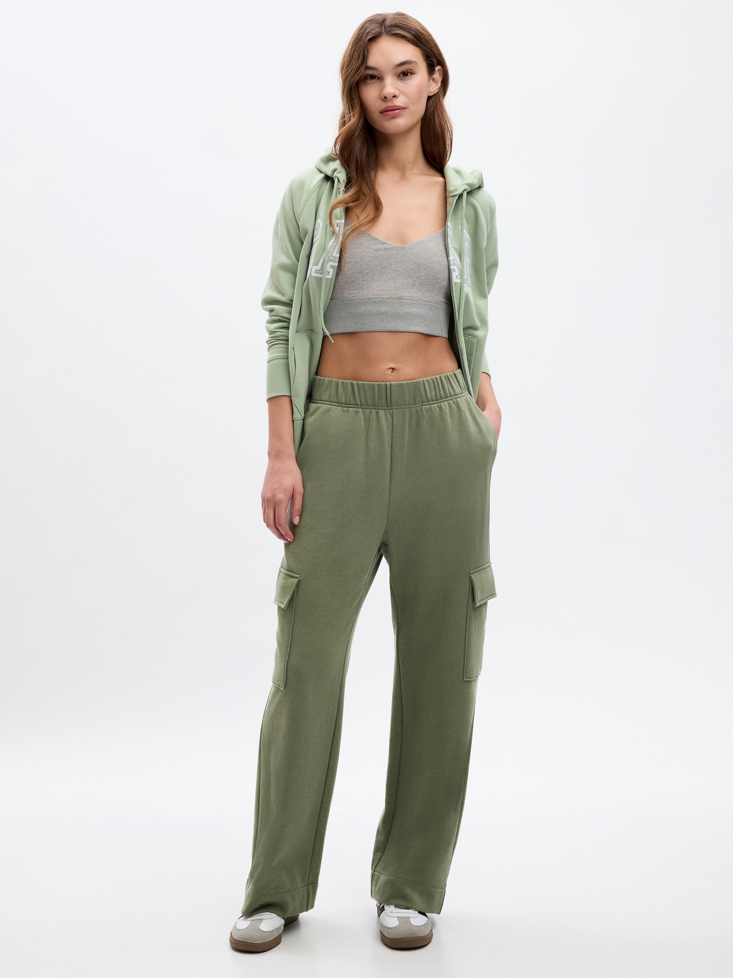 High Rise Wide-Leg Cargo Pants with Washwell