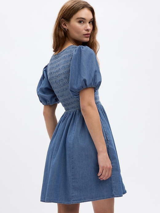 Image number 2 showing, Denim Puff Sleeve Mini Dress with Washwell