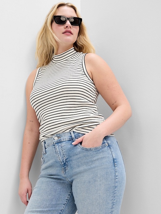 Image number 3 showing, Ribbed Stripe Mockneck Tank Top
