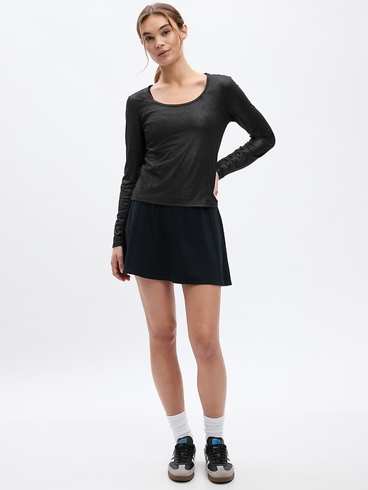 Gap Factory Women's GapFit Fitted CoolDry Scoopneck Top (Black Shimmer Shine) 