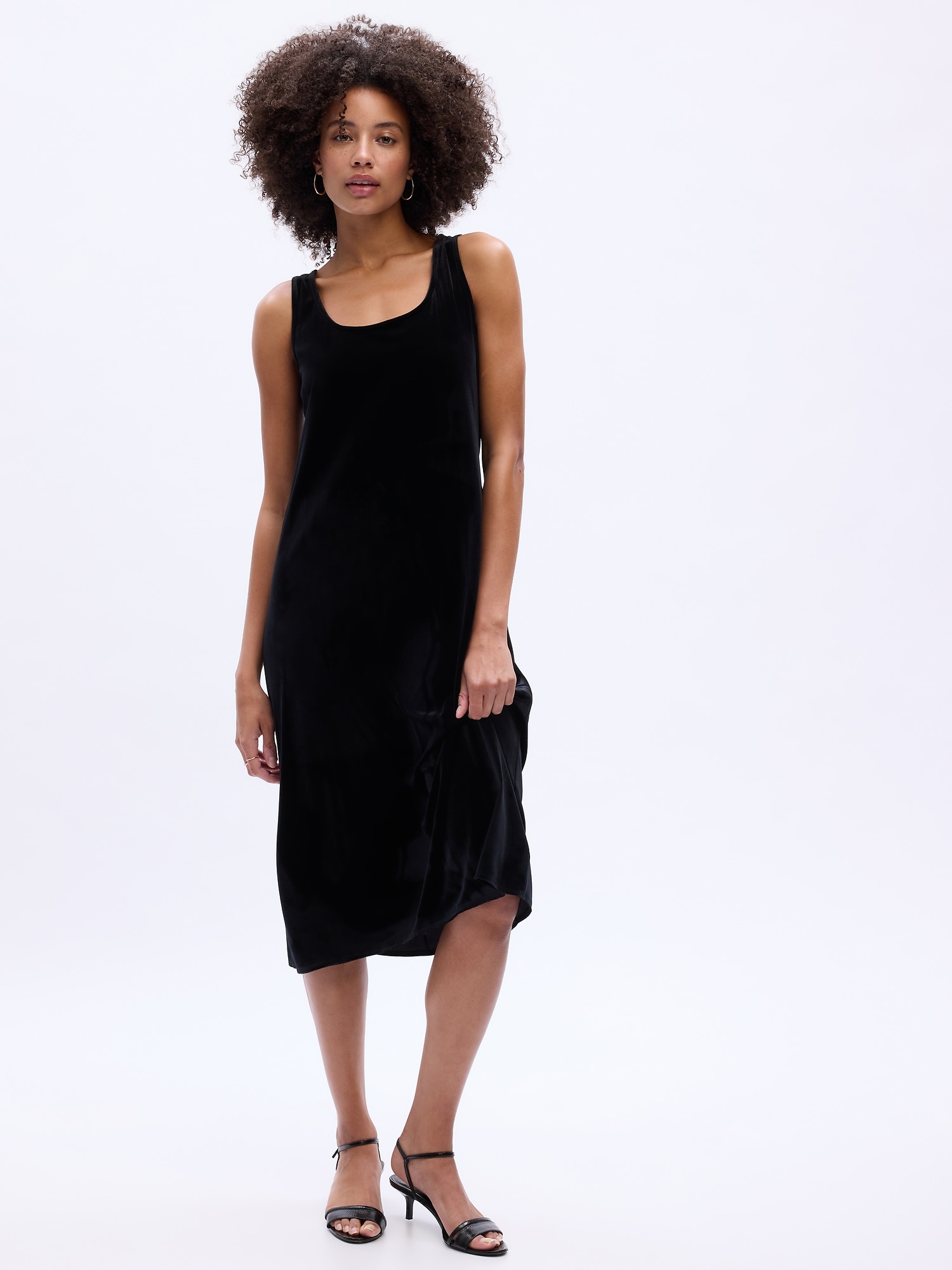 Fitted Velour Slip Midi Dress