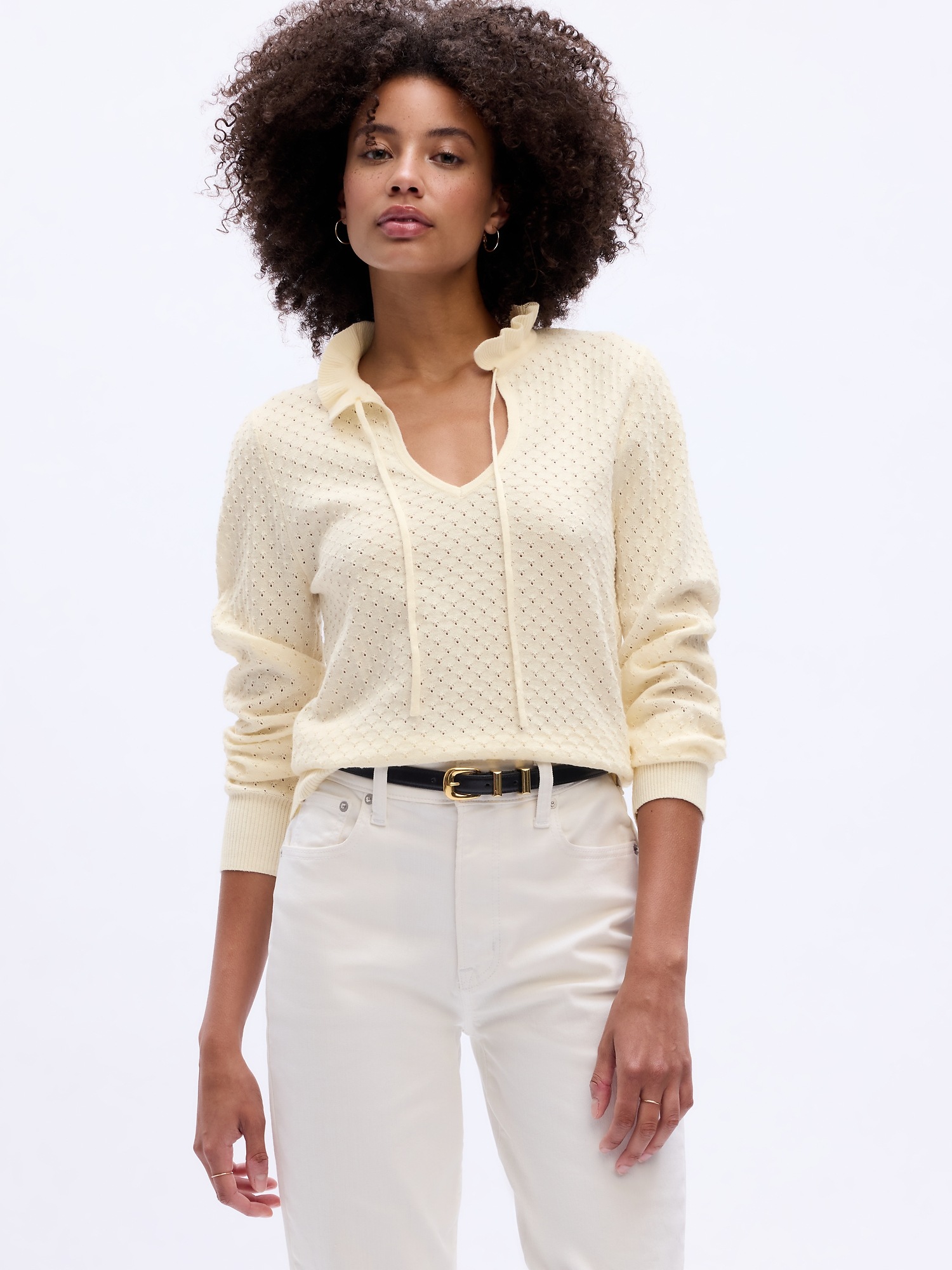 Splitneck Ruffle Sweater