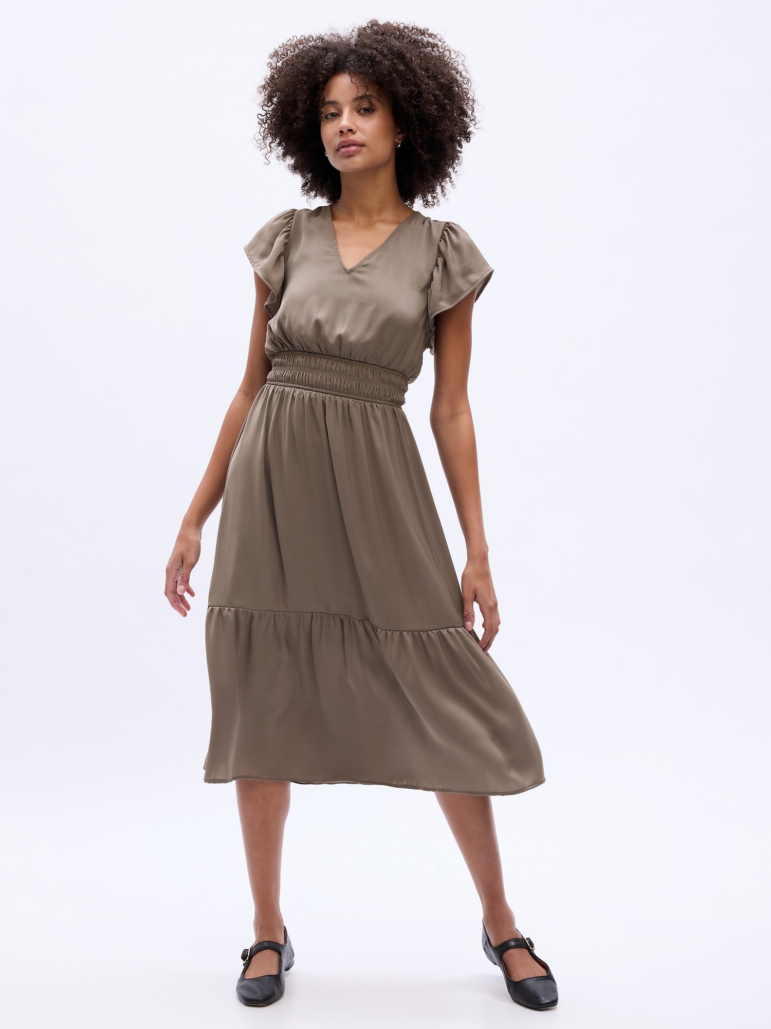 Satin Flutter Sleeve Midi Dress | Gap Factory