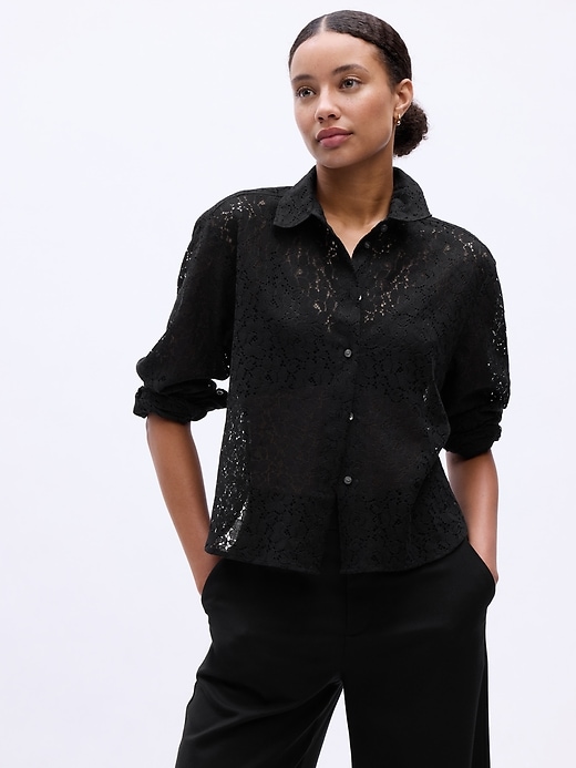 Image number 1 showing, Cropped Floral Lace Shirt