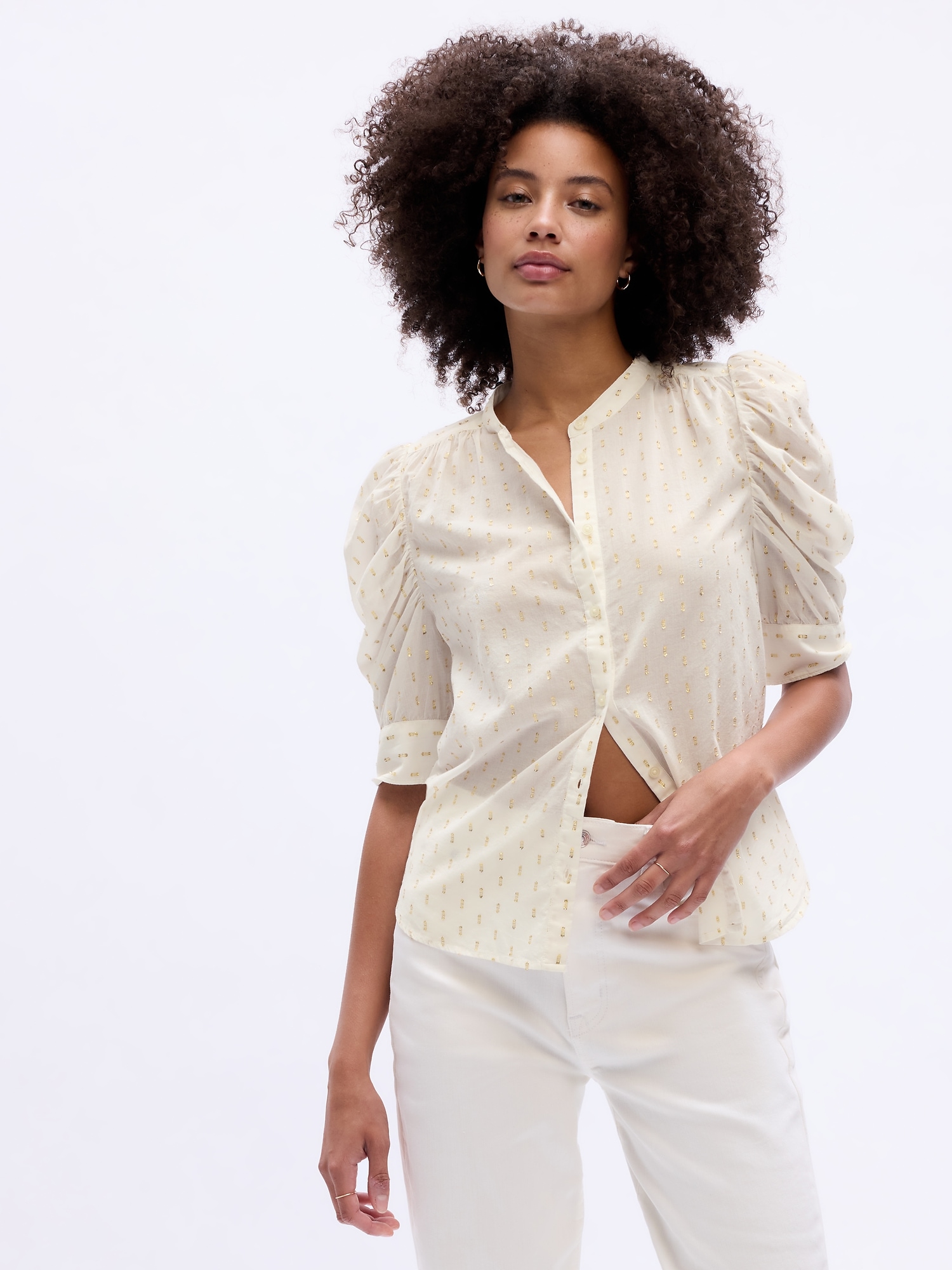 Puff Sleeve Metallic Shirt Gap Factory