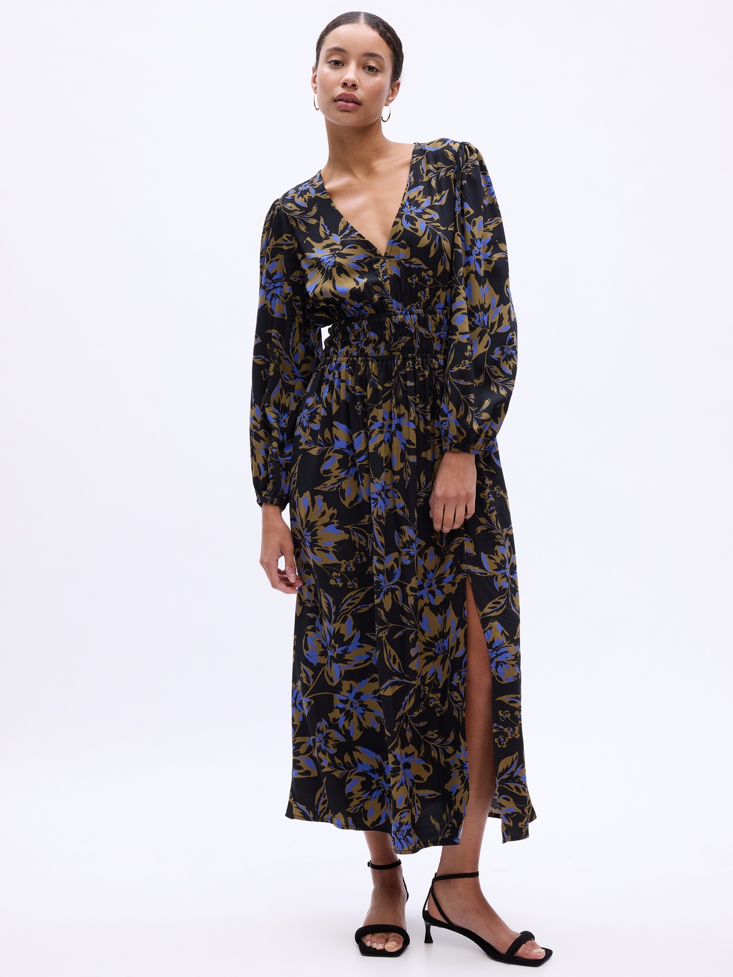 Smocked V-Neck Maxi Dress