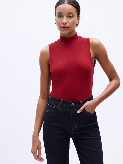 Image number 10 showing, Fitted Sleeveless Mockneck T-Shirt