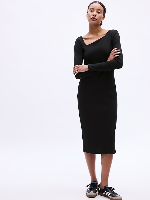 Image number 3 showing, Ribbed Asymmetrical Midi Dress