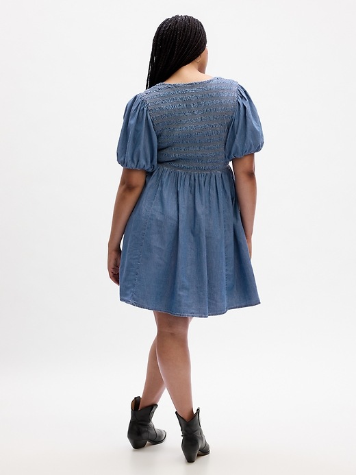 Image number 4 showing, Denim Puff Sleeve Mini Dress with Washwell