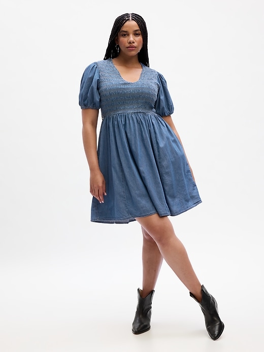 Image number 3 showing, Denim Puff Sleeve Mini Dress with Washwell