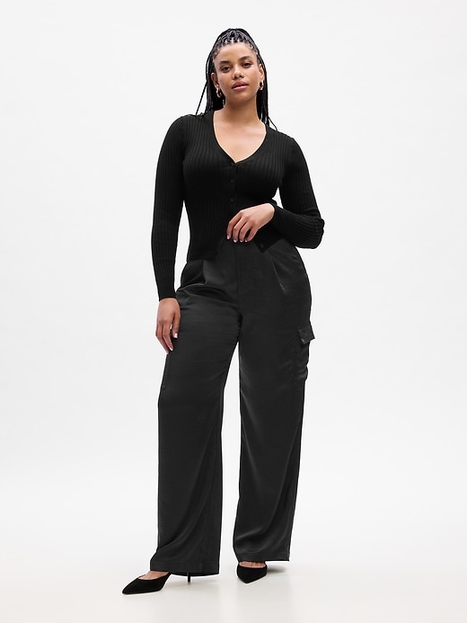 Image number 3 showing, Satin Pleated Cargo Trousers