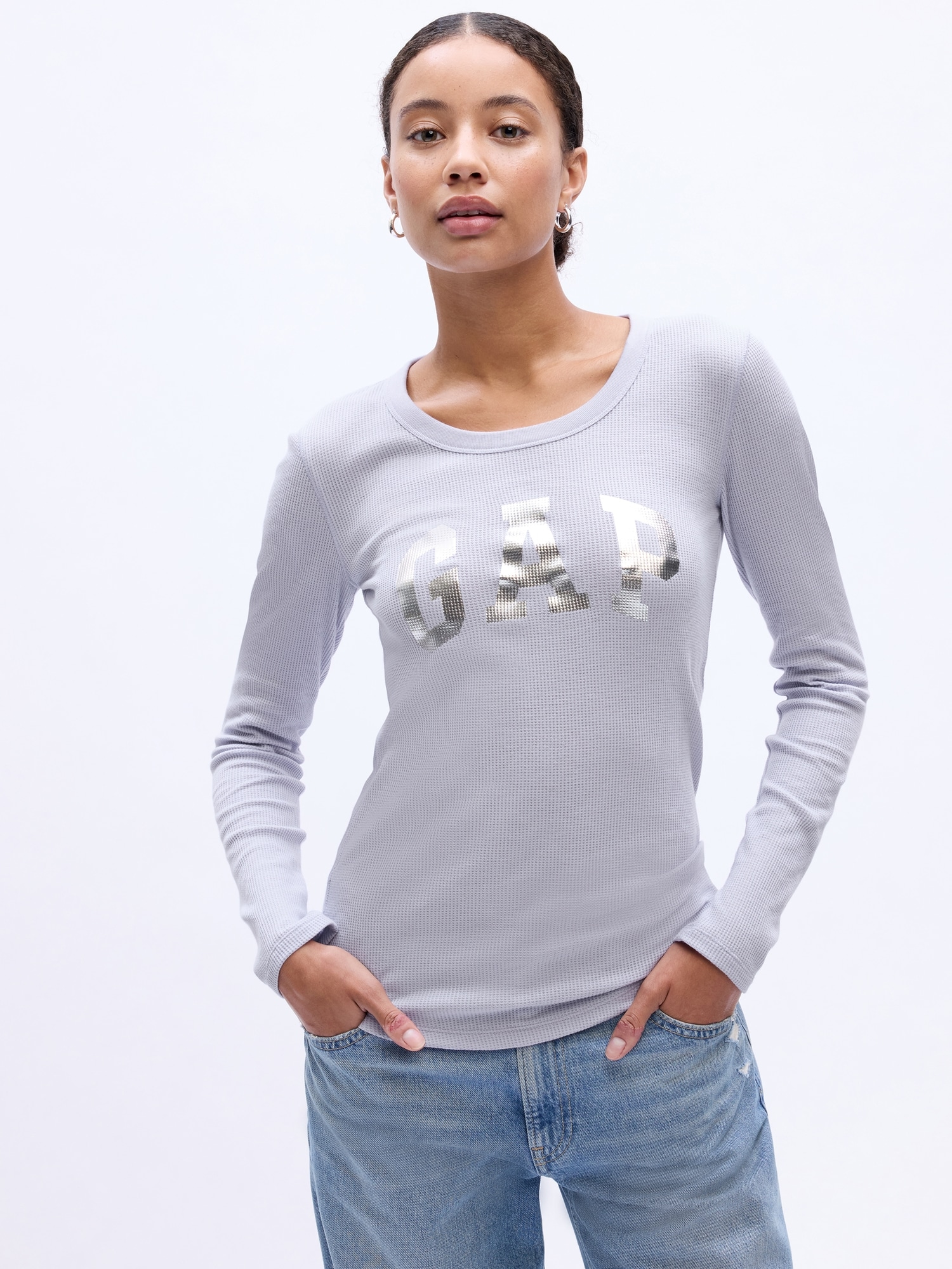 Girl With Curves Knit Long Sleeve Layering Tee Shirt Heather Gray