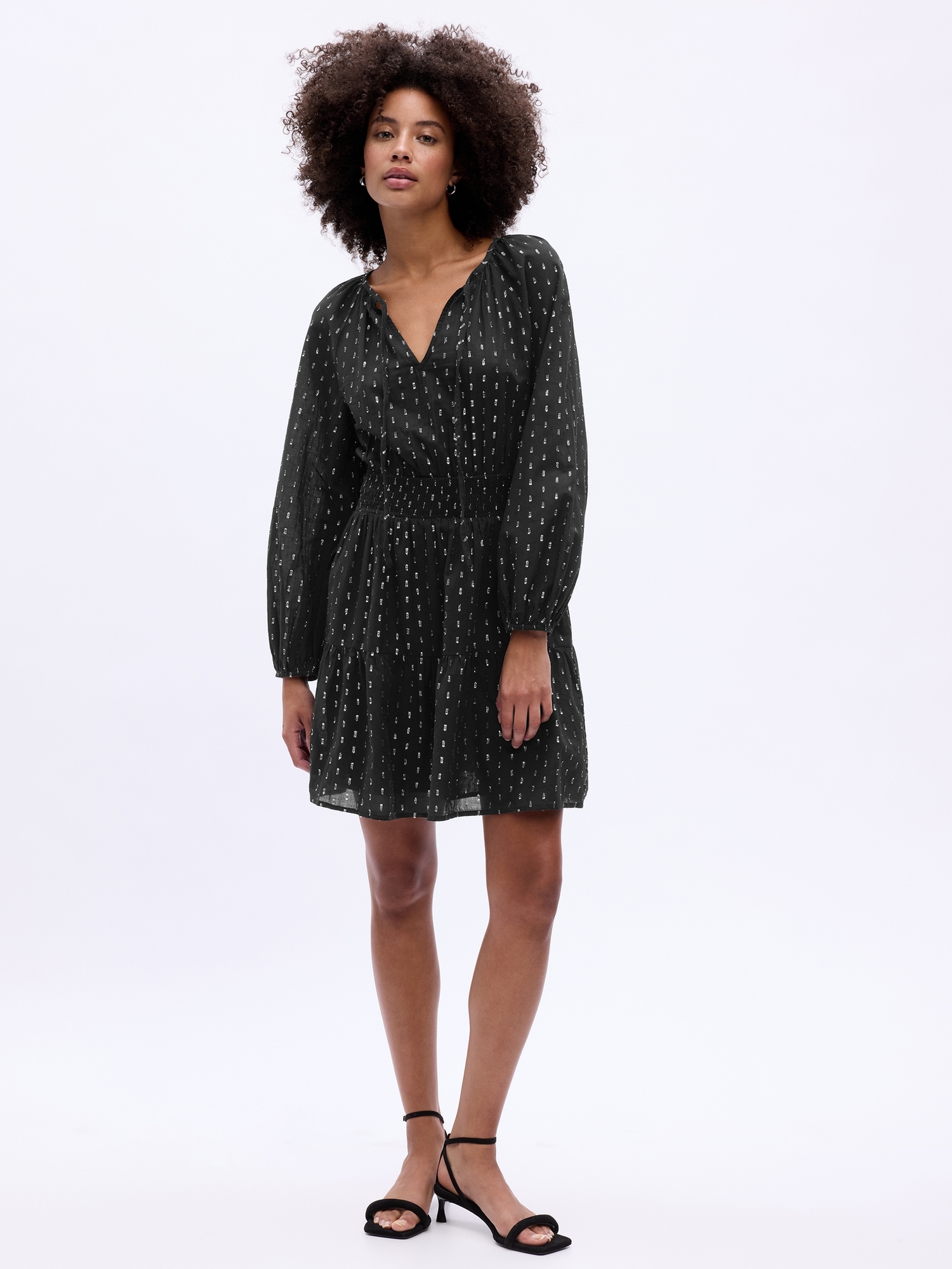 Smocked Metallic Splitneck Mini Dress | Gap Factory