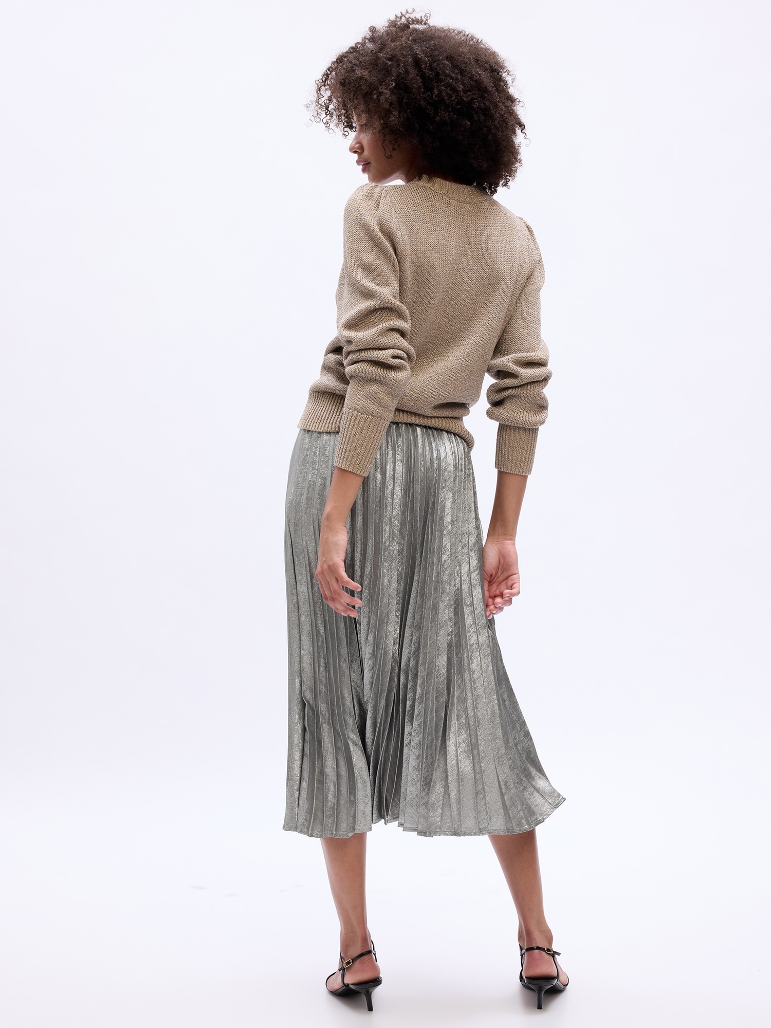 Relaxed Metallic Pleated Midi Skirt | Gap Factory