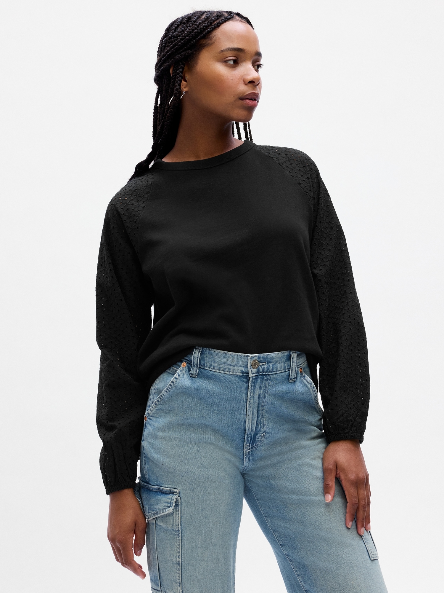 Relaxed Eyelet Crewneck Sweatshirt