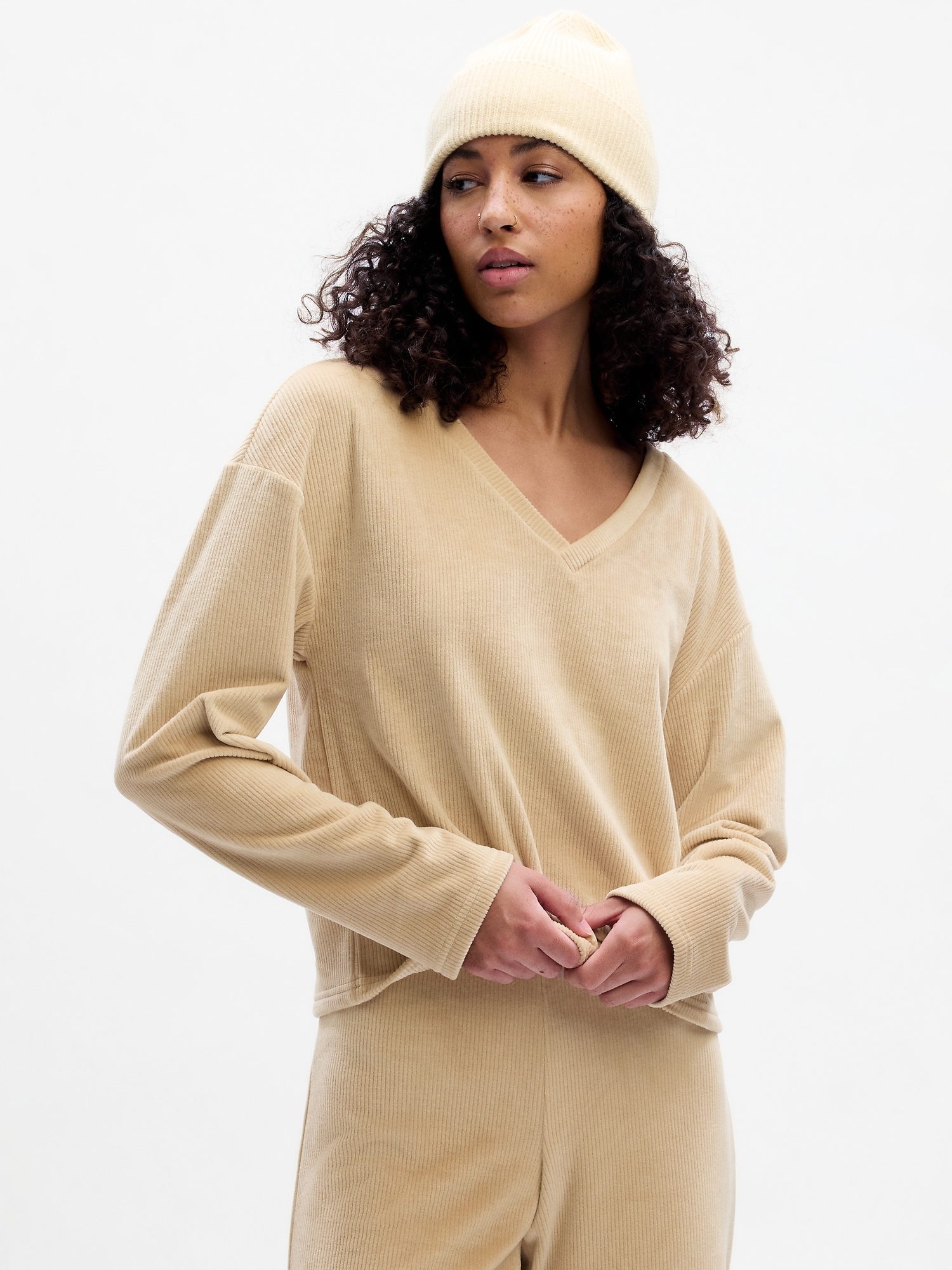 Relaxed Ribbed Velour PJ Top