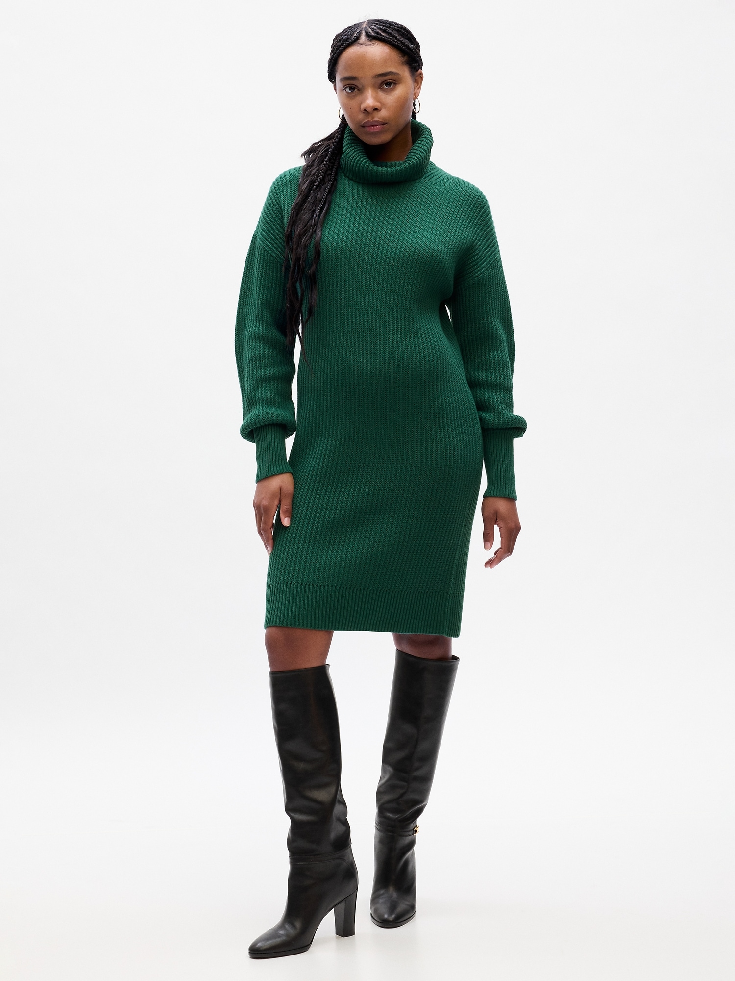 Relaxed Turtleneck Sweater Midi Dress