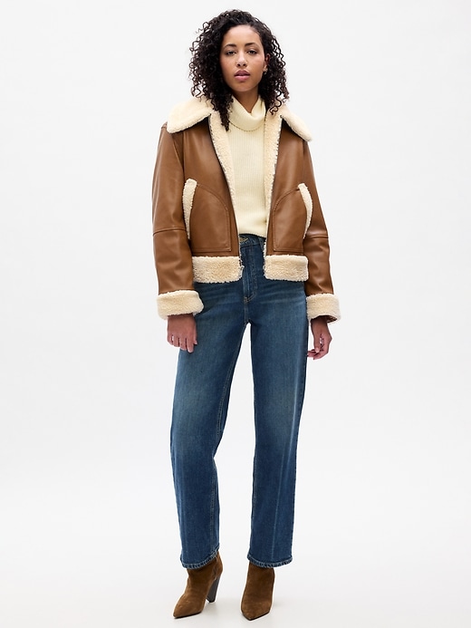 Relaxed Vegan Leather Sherpa Bomber Jacket Gap Factory