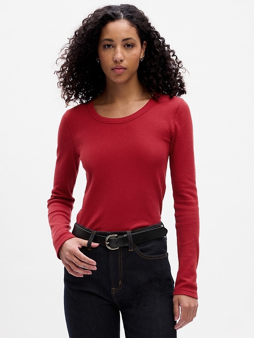 Gap Factory Women's Waffle-Knit Crewneck T-Shirt (Burgundy Sled)