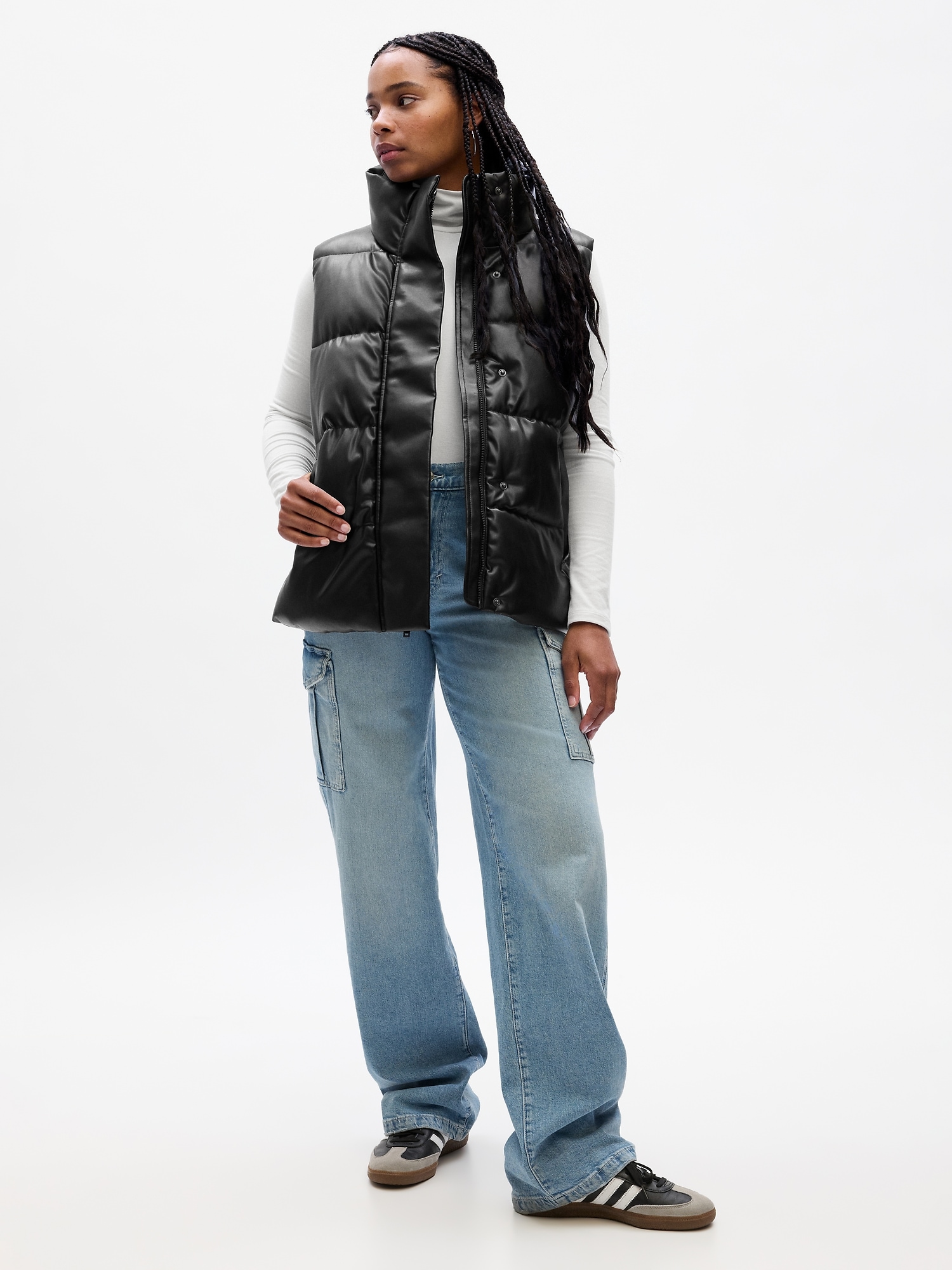 Relaxed Vegan-Leather Puffer Vest | Gap Factory