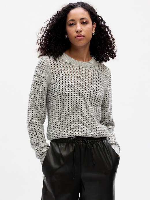 Image number 1 showing, Crochet Crewneck Sweater