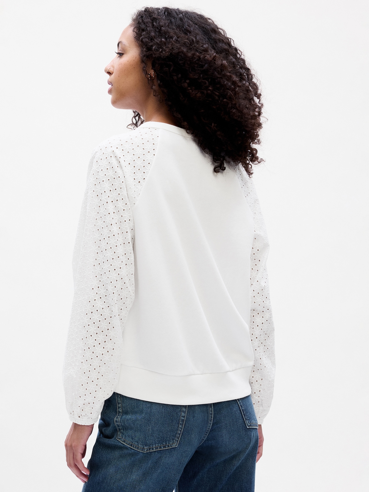 Relaxed Eyelet Crewneck Sweatshirt Gap Factory