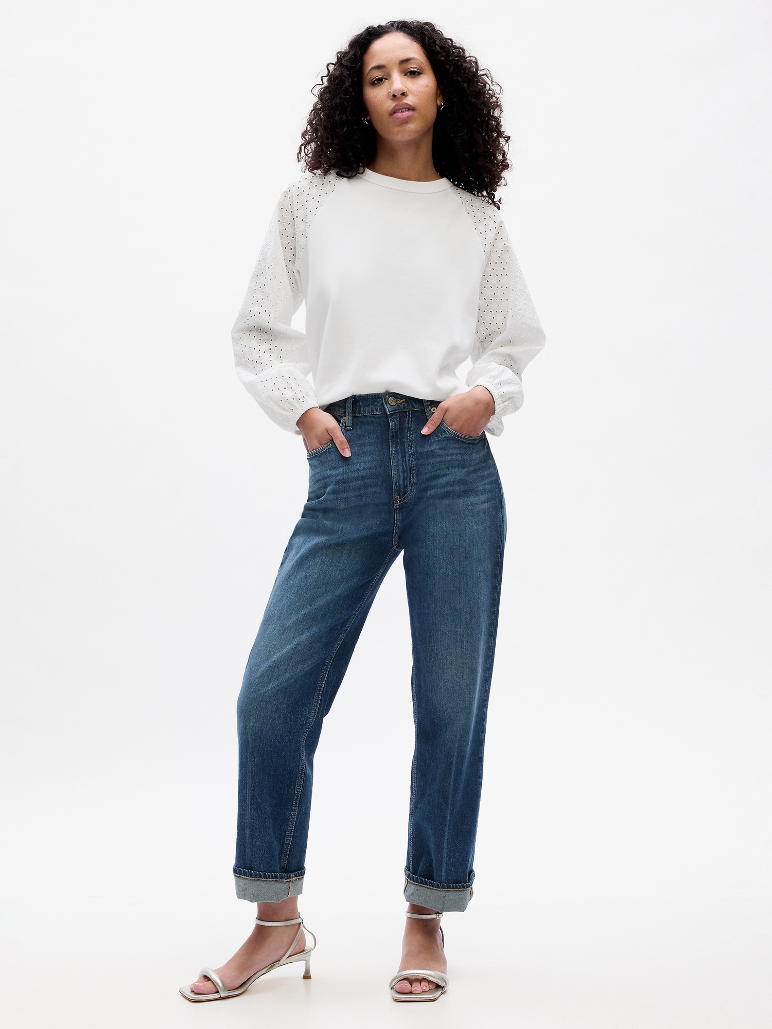 Relaxed Eyelet Crewneck Sweatshirt