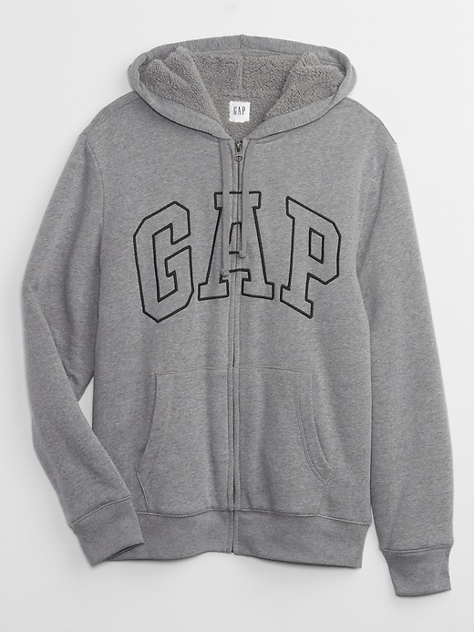 GAP 30th Anniversary グレー Gap Logo Sherpa-Lined Zip Hoodie | Gap Factory