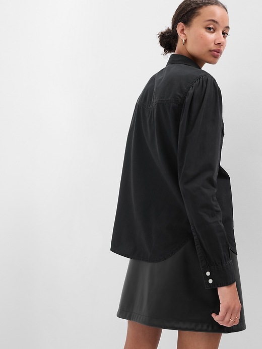 Image number 3 showing, Puff Sleeve Denim Western Shirt with Washwell