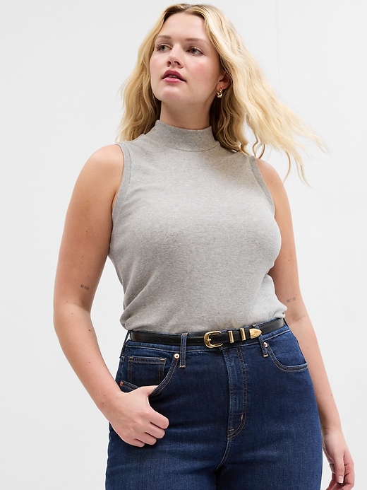 Image number 5 showing, Fitted Sleeveless Mockneck T-Shirt