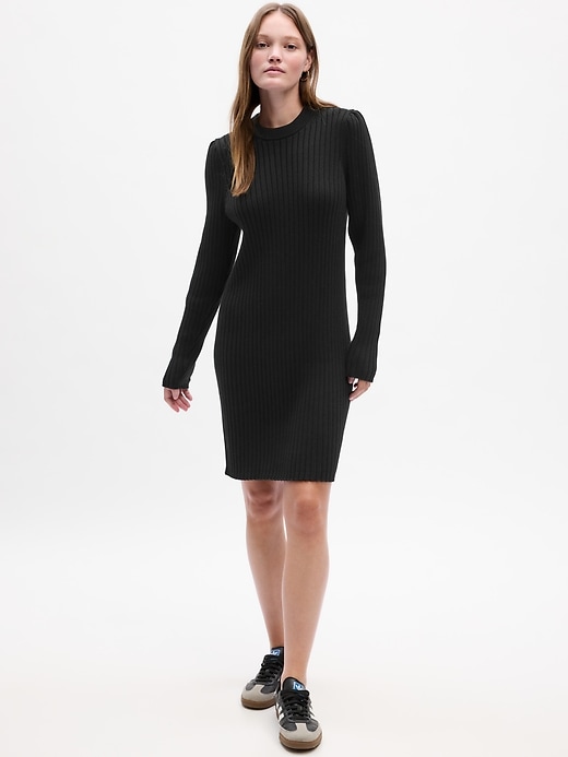 Image number 1 showing, Ribbed Puff Sleeve Sweater Mini Dress