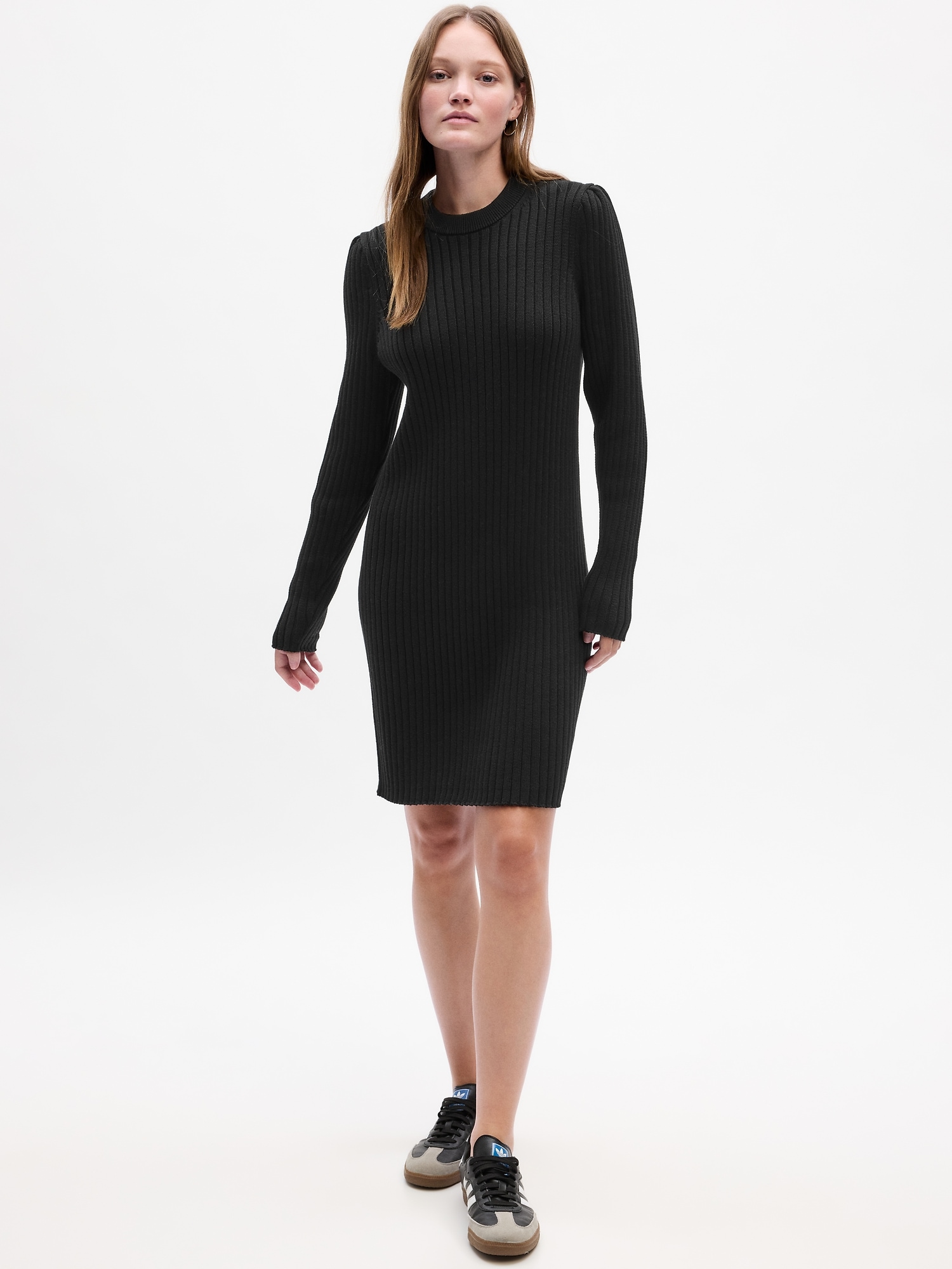 Ribbed Puff Sleeve Sweater Mini Dress