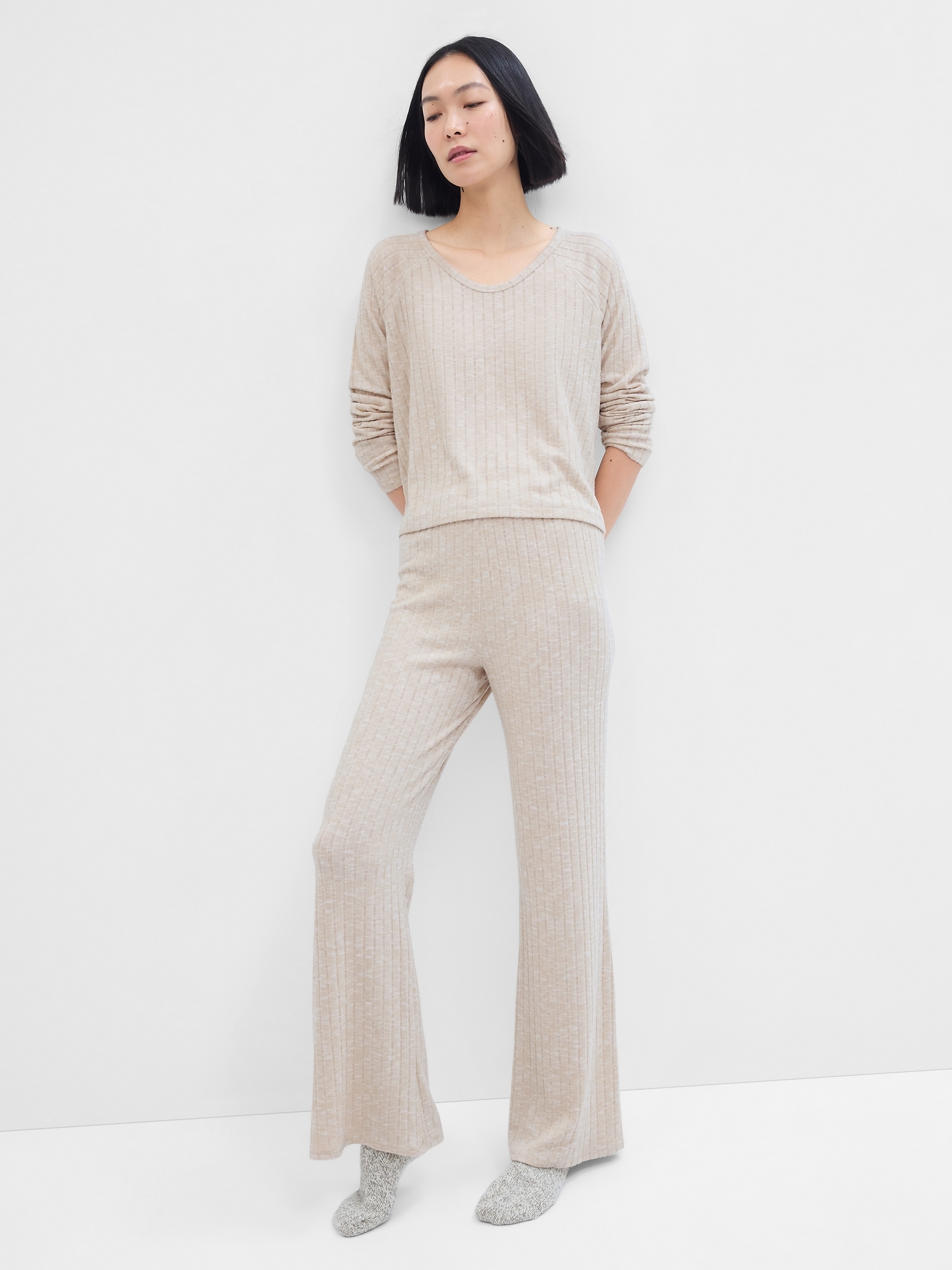 Fitted Ribbed Flare PJ Pants