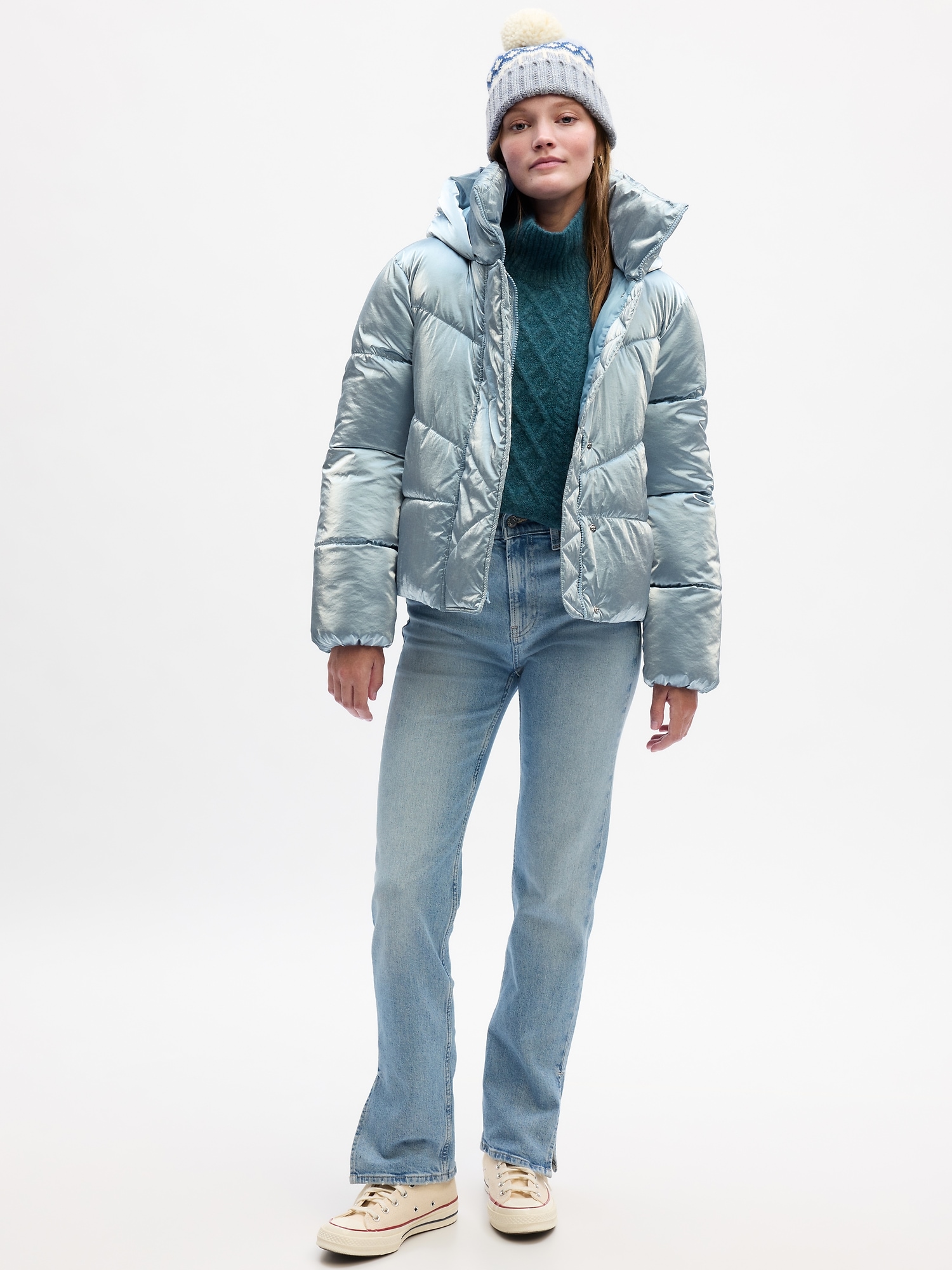 Gloss Puffer Jacket - Light Blue