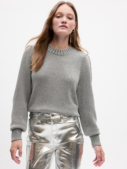 Image number 5 showing, Recycled Metallic Crewneck Sweater