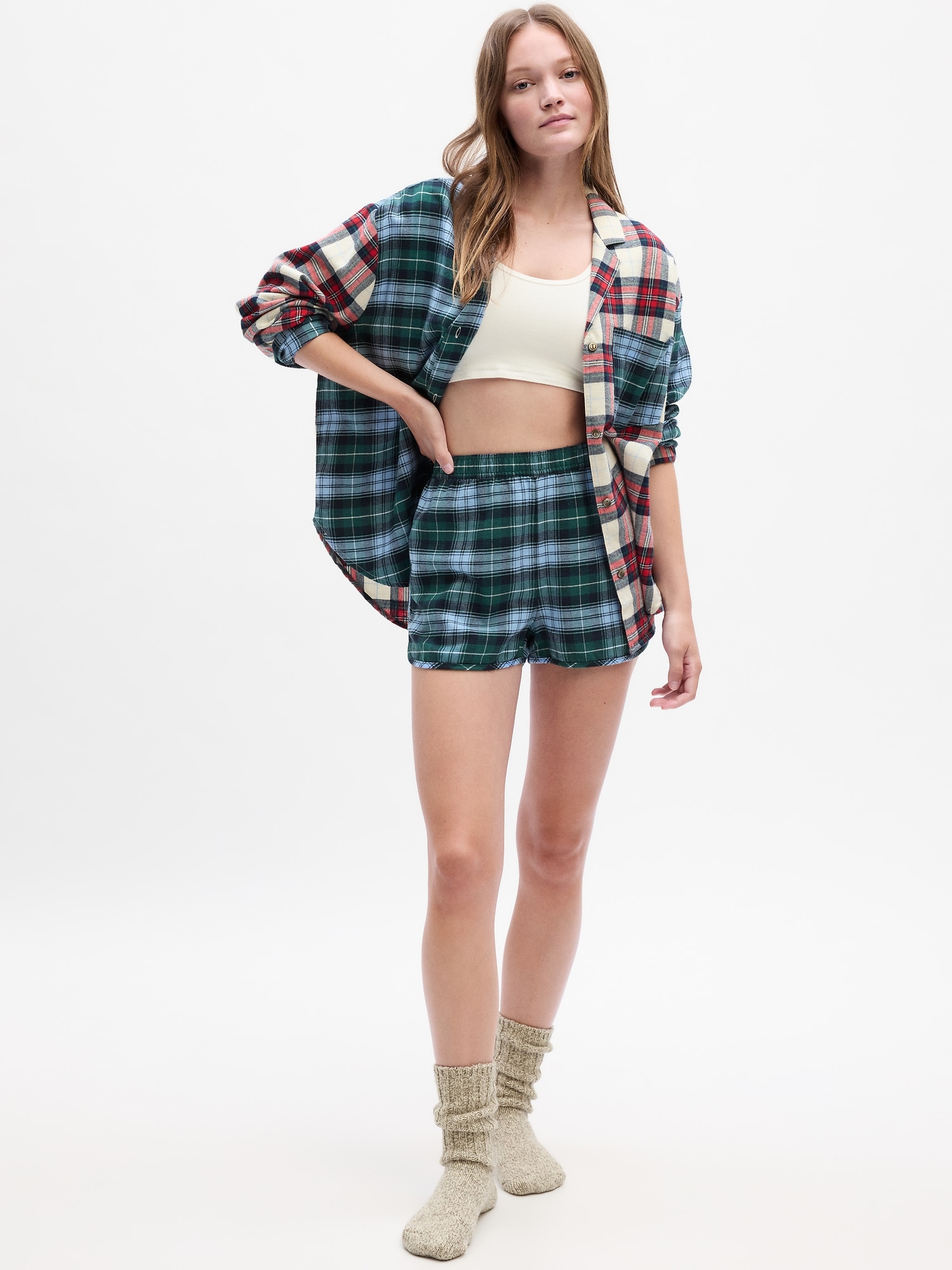 Print Flannel PJ Shorts