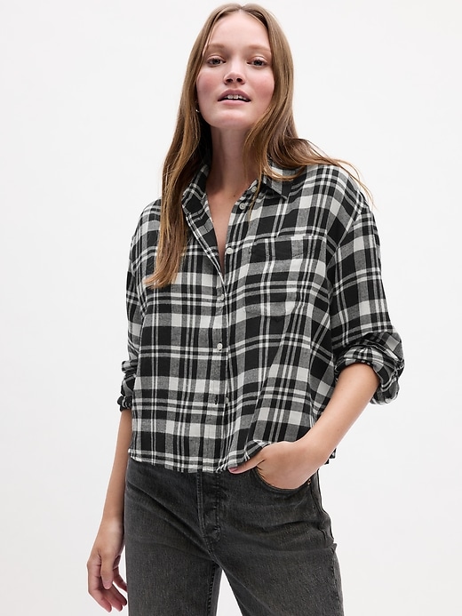 Image number 5 showing, Cropped Plaid Flannel Shirt