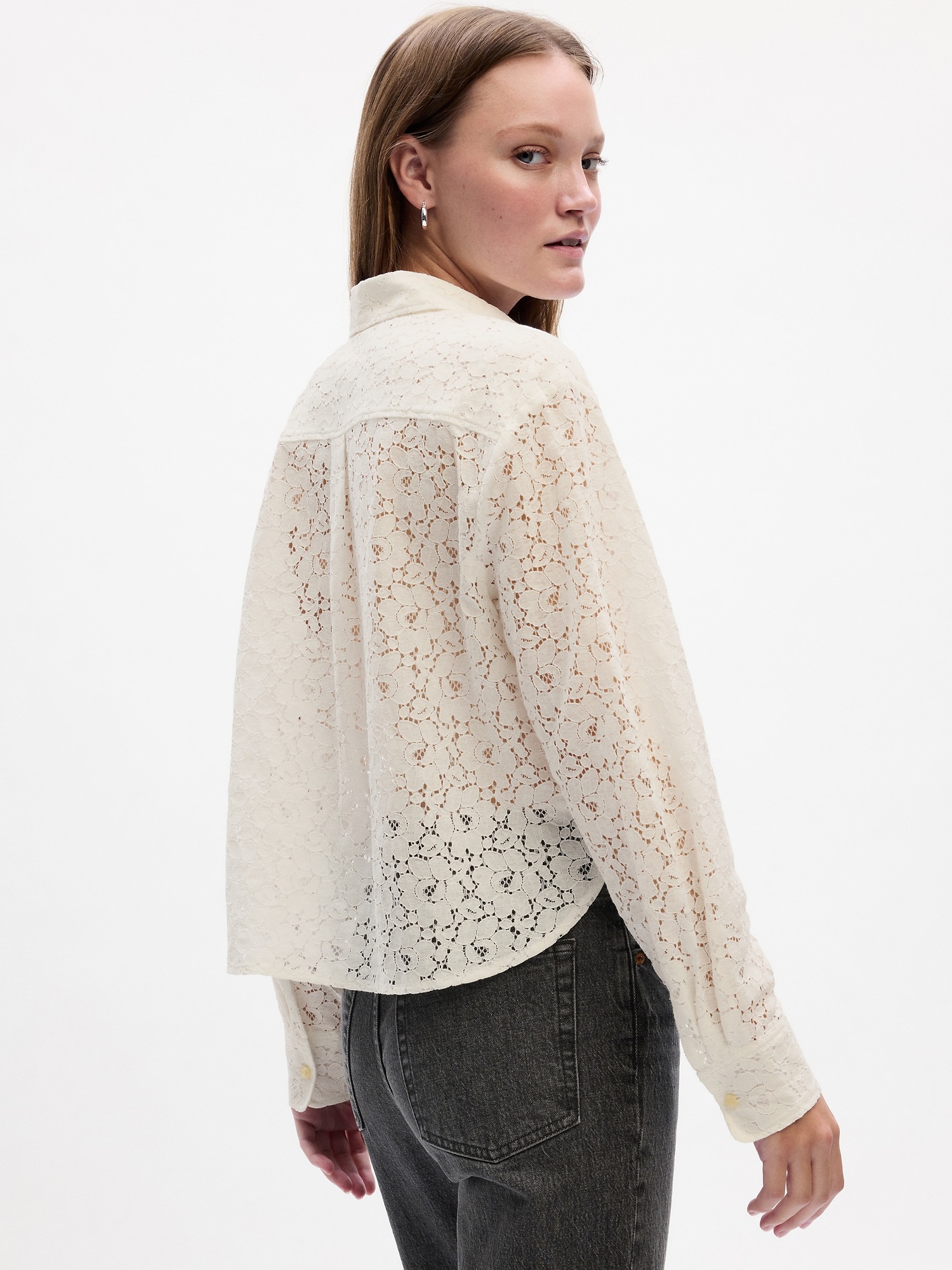 Cropped Floral Lace Shirt Gap Factory