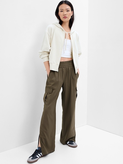 Image number 1 showing, GapFit Relaxed Wide-Leg Runaround Cargo Pants